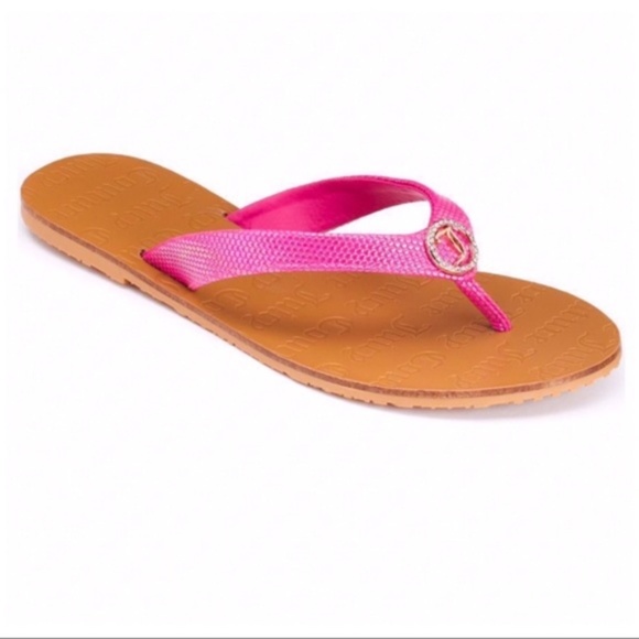 JUICY COUTURE Sandals Flip Flops Crystal Logo Thong Pink Medium 7-8 - Picture 1 of 5
